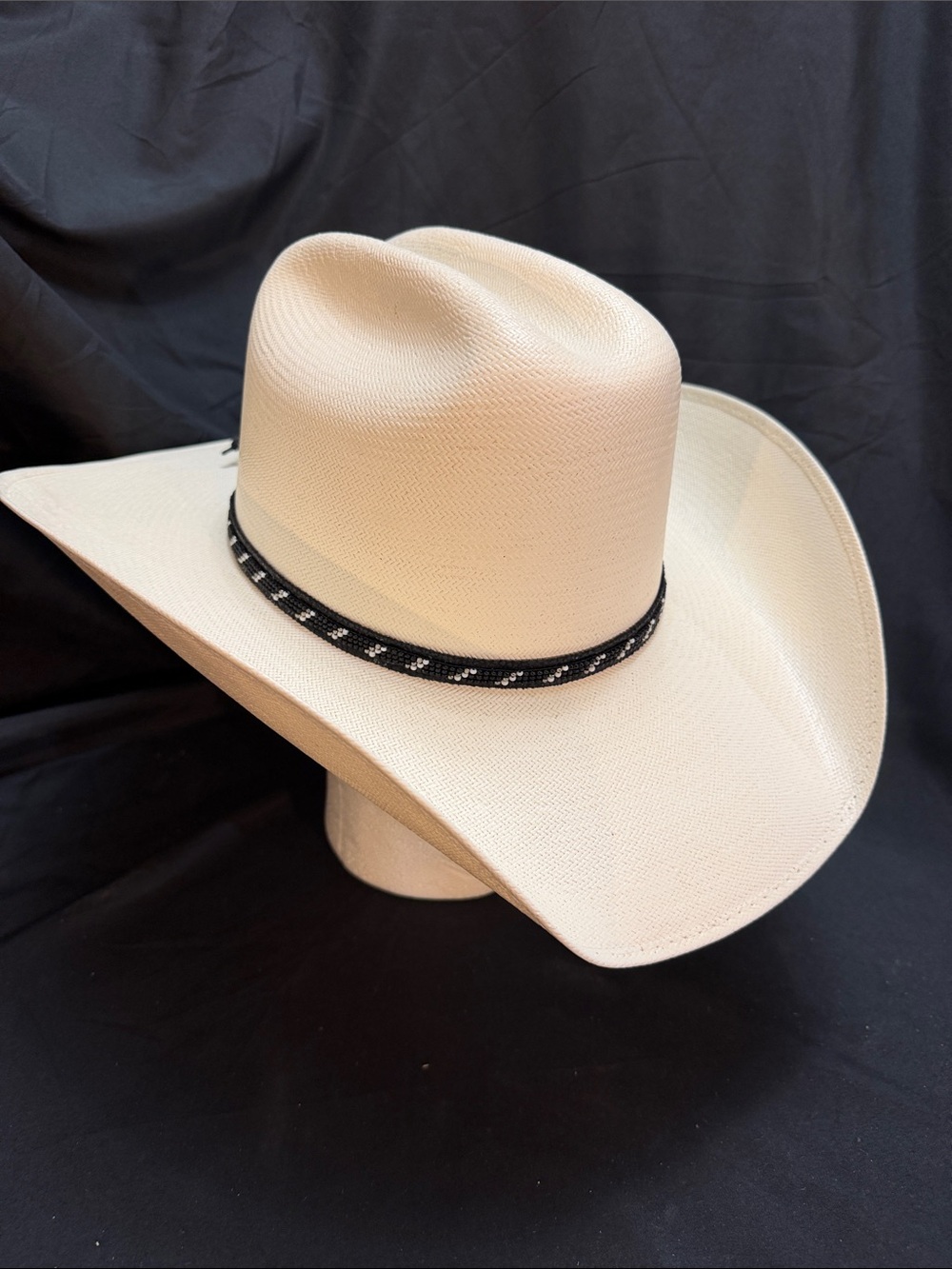 Stetson 100X Straw Cowboy Hat w/ Custom Beaded Hat Band 7 1/4